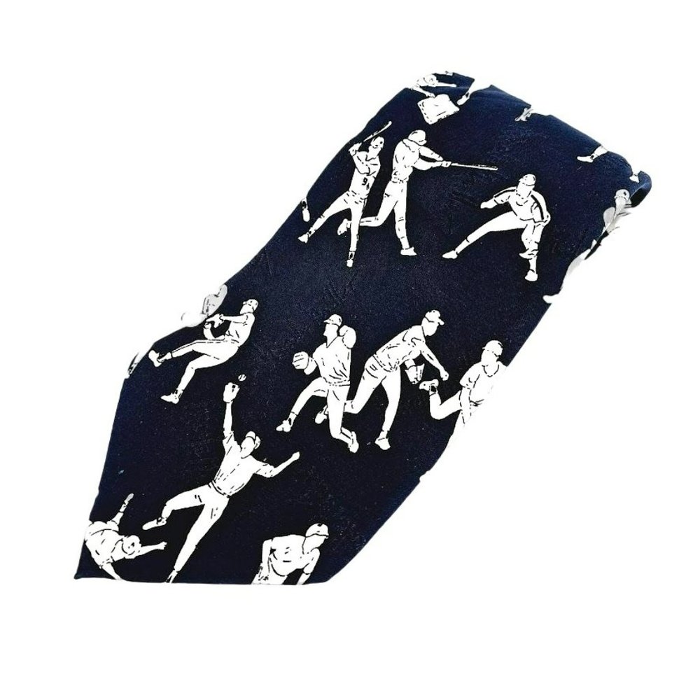 Nicole Miller Tie VTG 1994 Baseball Game Day Collection 100% Silk Hand Sewn Blue